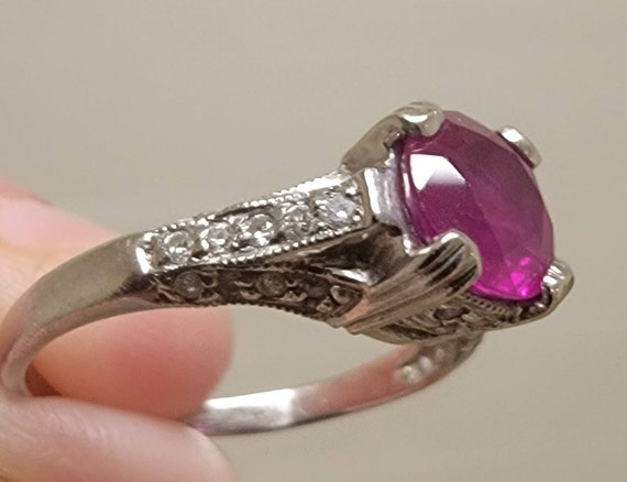 Beautiful Antique Ruby and Diamond Engagement Rin… - image 3