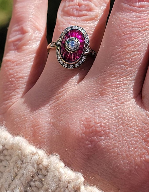 Stunning French Antique Ruby and Diamond Dinner R… - image 7