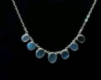 Beautiful Antique Sterling Silver Festoon Blue Hue Moonstone Necklace.