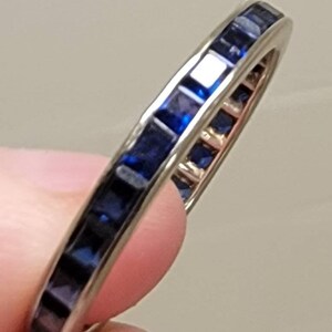 14kt Art Deco White Gold Sapphire Eternity Band. Size 7 1/2.