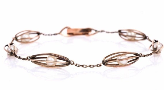 Antique Victorian Rose Gold Link Pearl Bracelet. - image 1