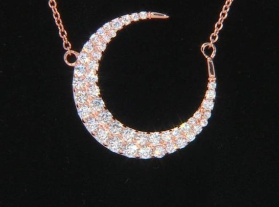 Crescent Simulated Diamond Necklace, 14k Rose Gol… - image 2