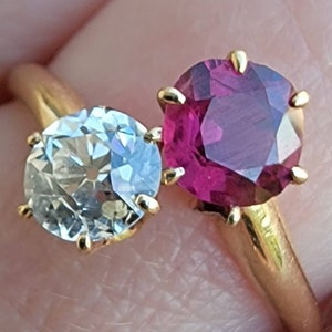 Outstanding Toi et Moi Antique Ruby and Old Cut Diamond Ring.