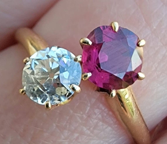 Outstanding Toi et Moi Antique Ruby and Old Cut D… - image 1