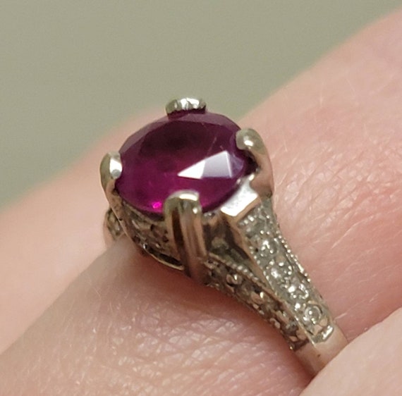 Beautiful Antique Ruby and Diamond Engagement Rin… - image 9