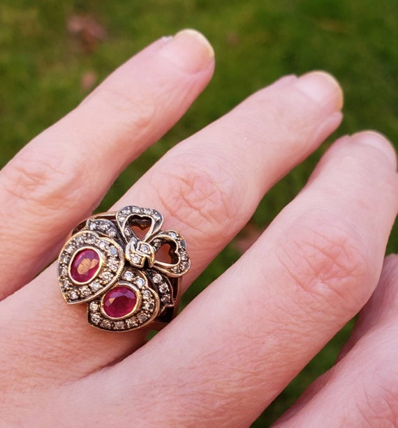 Beautiful Crowned Heart Double Ruby and Diamond R… - image 3