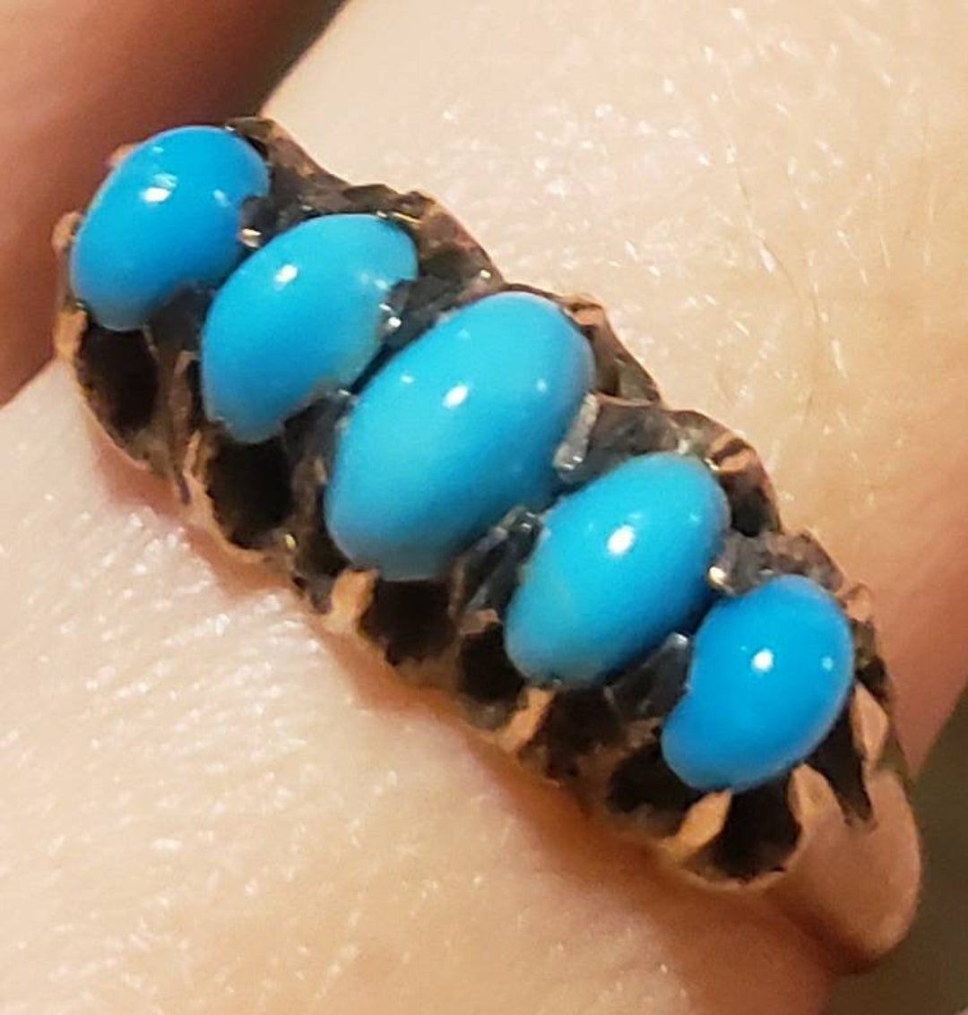 セール！ビクトリア朝初期のヘムズリーペルシャターコイズバンドリング。イエローゴールド。サイズ 6.5 - Etsy 日本