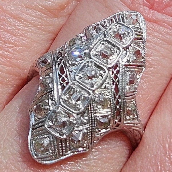 Antique Gorgeous Diamond Platinum Dinner Ring. Size 7.25.