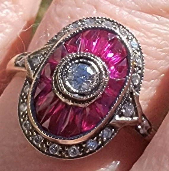 Stunning French Antique Ruby and Diamond Dinner R… - image 5