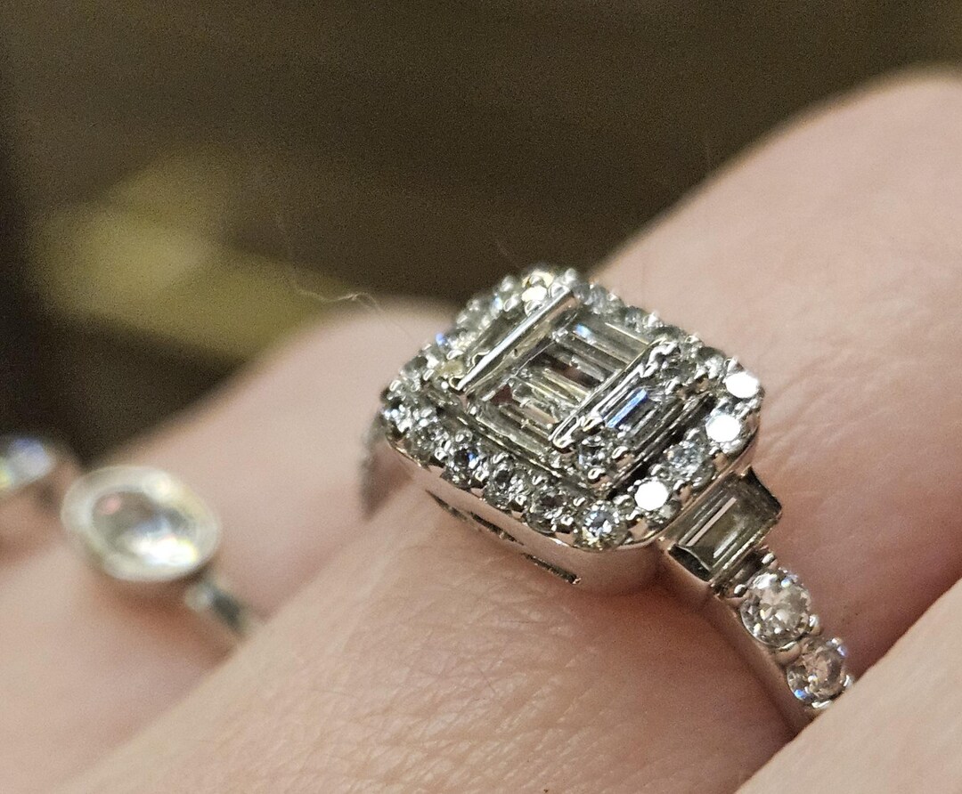 Real Dinner Rings Vintage Diamond Dinner Ring: Baguette and Round Stones, Sterling Silver ...