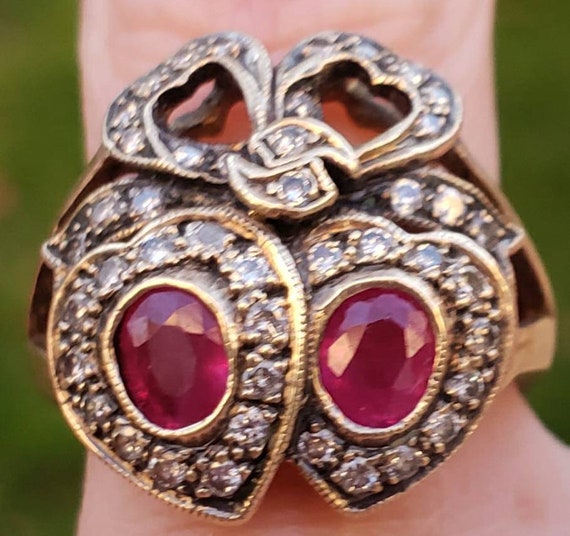 Beautiful Crowned Heart Double Ruby and Diamond R… - image 7