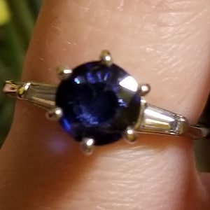 Vintage Gorgeous 1.72 ctw. Platinum Sapphire and Diamond Baguette Engagement Ring. Size 5.5 (Sizable)
