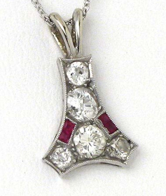 Gorgeous Antique Diamond and Ruby Platinum Pendant
