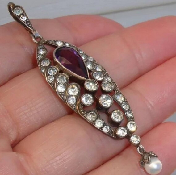 Georgian Amethyst and Diamond Paste Silver Pendan… - image 2