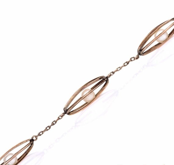 Antique Victorian Rose Gold Link Pearl Bracelet. - image 4