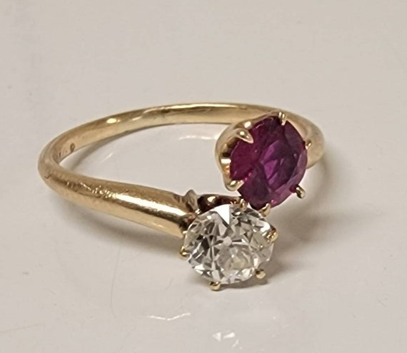 Outstanding Toi et Moi Antique Ruby and Old Cut D… - image 5