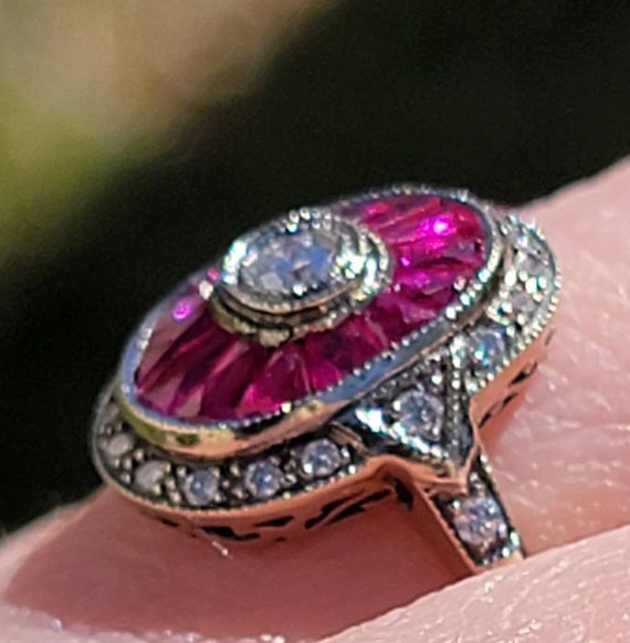 Stunning French Antique Ruby and Diamond Dinner R… - image 4