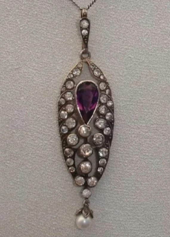 Georgian Amethyst and Diamond Paste Silver Pendan… - image 10
