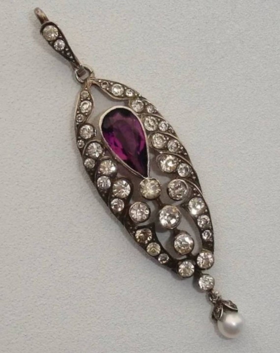 Georgian Amethyst and Diamond Paste Silver Pendan… - image 3