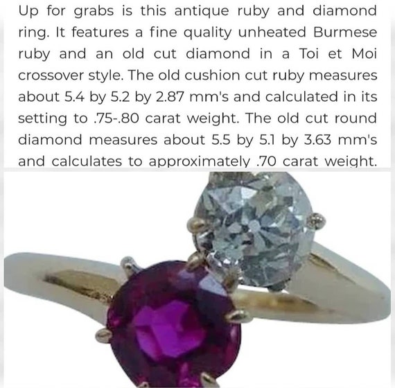 Outstanding Toi et Moi Antique Ruby and Old Cut D… - image 2