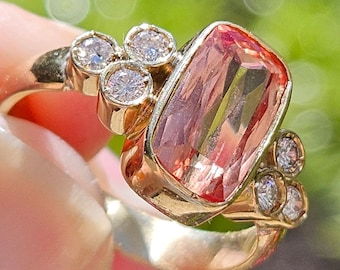 Vintage Imperial Topaz & Diamond Ring, 18kt Yellow Gold