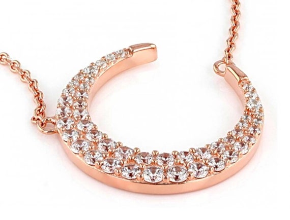 Crescent Simulated Diamond Necklace, 14k Rose Gol… - image 3