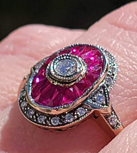 Stunning French Antique Ruby and Diamond Dinner R… - image 9