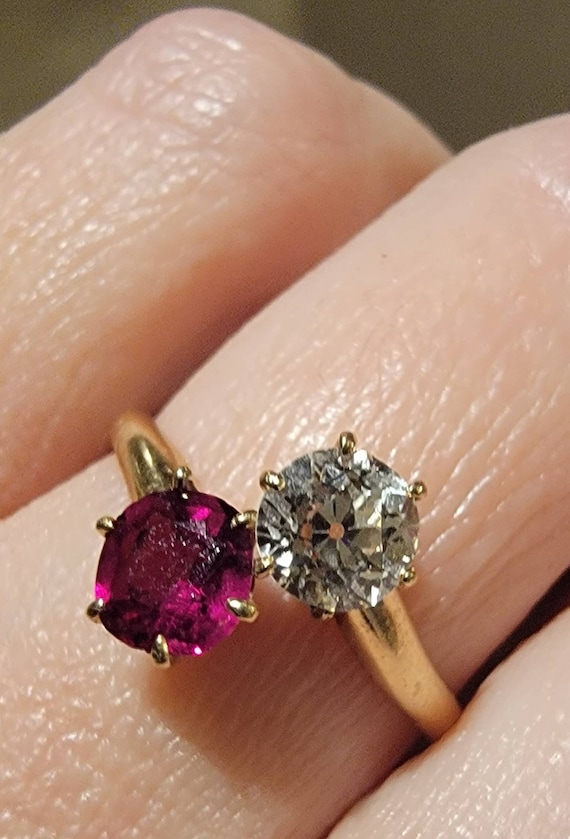 Outstanding Toi et Moi Antique Ruby and Old Cut D… - image 7