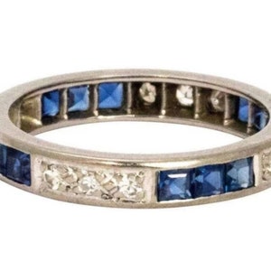 Beautiful Early Art Deco Diamond and And Sapphire Platinum Eternity Band. Stunning!