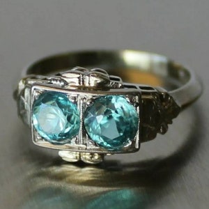 Sale! Lovely Edwardian Blue Zircon White Gold Ring. Size 4.75. Sizable.