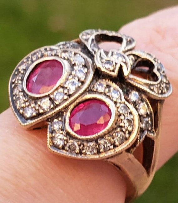 Beautiful Crowned Heart Double Ruby and Diamond R… - image 5