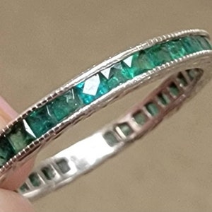 Antique French Cut Emerald and Platinum Eternity Band. Size 6.