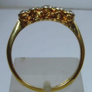 Antique Diamond Band, Five Stone 18k Gold Platinum Edwardian Ring image 7