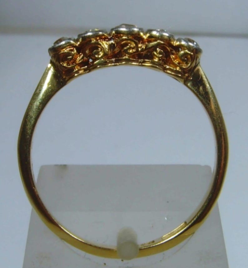 Antique Diamond Band, Five Stone 18k Gold Platinum Edwardian Ring image 7