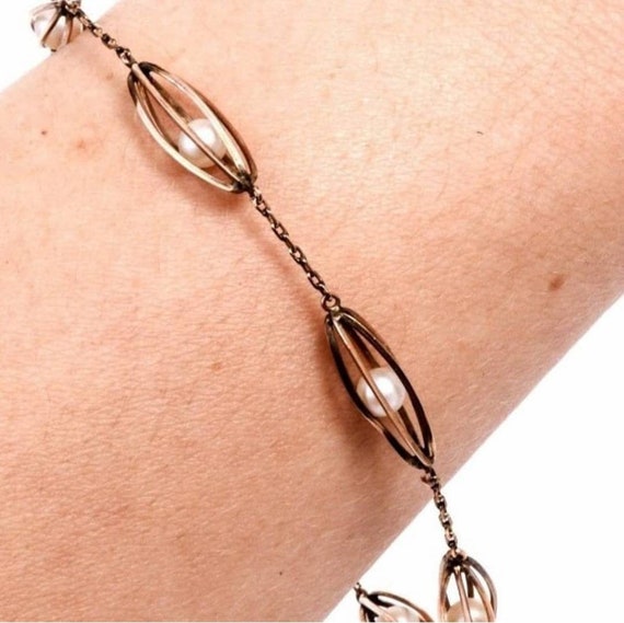 Antique Victorian Rose Gold Link Pearl Bracelet. - image 10