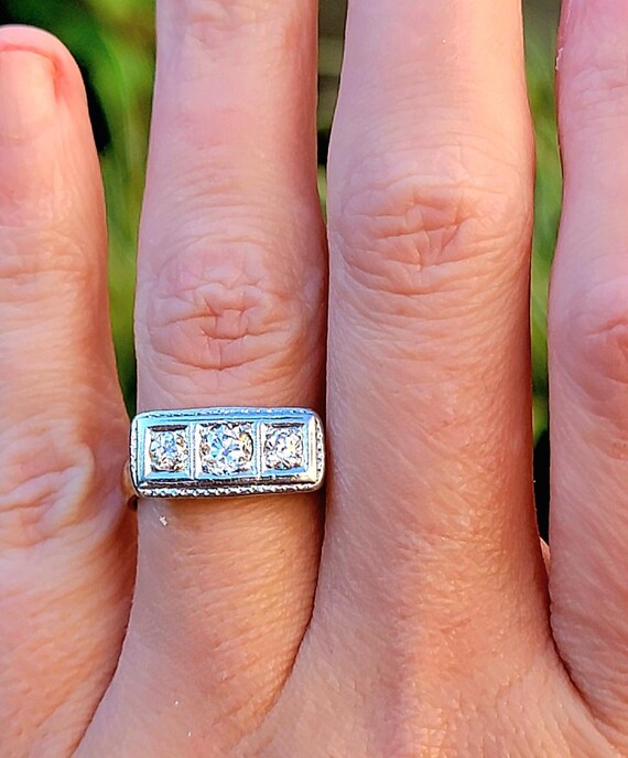 Antique Three Stone Diamond Ring. - image 6
