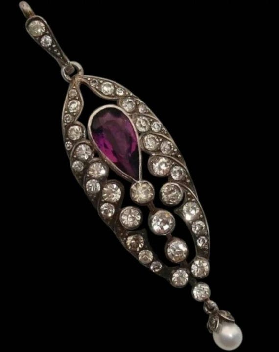 Georgian Amethyst and Diamond Paste Silver Pendan… - image 8