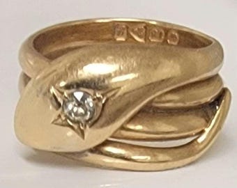 Antique Victorian 18k Coiled Diamond Snake Ring.