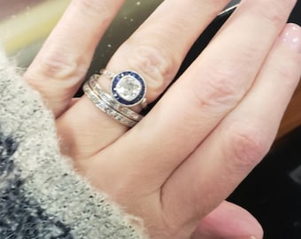 Art Deco Diamond and Sapphire Target Ring set in Platinum. Size 5.5.