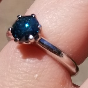 Vintage Genuine Blue Diamond Engagement Ring set in 14k White Gold.