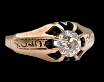 Antique Early Victorian Belcher Ring. Old Cut Diamond. Set in Yellow Gold.