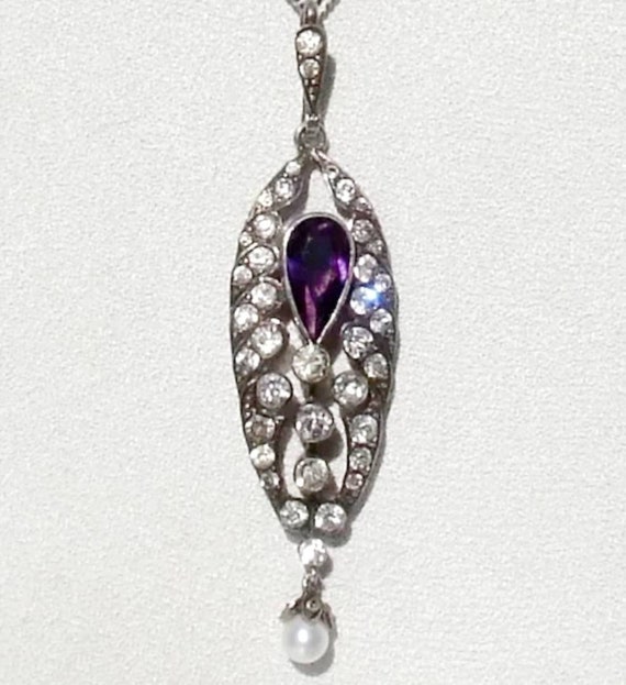Georgian Amethyst and Diamond Paste Silver Pendan… - image 6