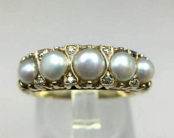 SALE! Georgian Pearl and Rose Cut Diamond Half Hoop Band Ring. Gold Size 8.