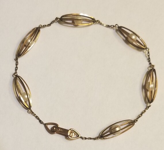 Antique Victorian Rose Gold Link Pearl Bracelet. - image 8