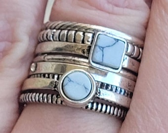 Sale! Lovely Handmade Prehnite And Sterling Silver Stack Rings. Really Cool!