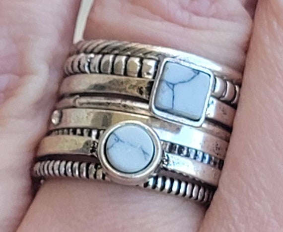 Prehnite Sterling Silver Stack Rings, Size 6