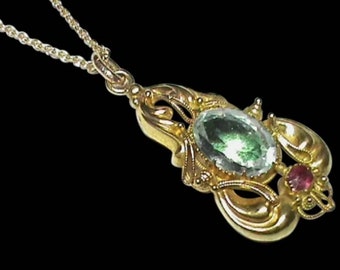 Georgian 18k Yellow Gold Aquamarine & Ruby Pendant