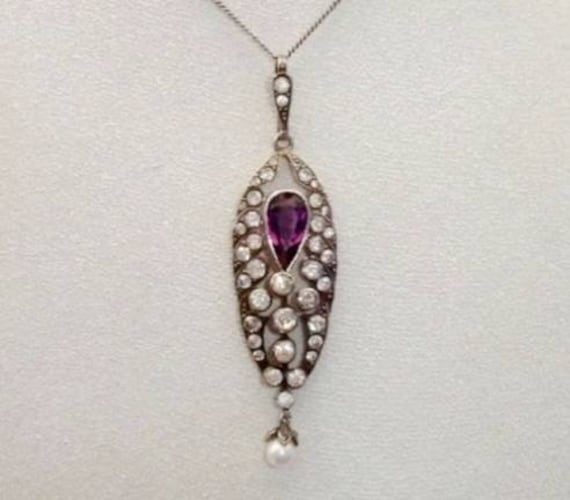 Georgian Amethyst and Diamond Paste Silver Pendan… - image 5