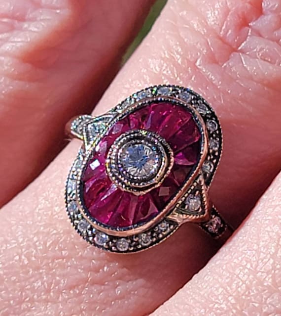 Stunning French Antique Ruby and Diamond Dinner R… - image 8