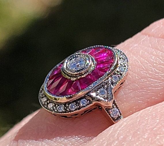 Stunning French Antique Ruby and Diamond Dinner R… - image 1